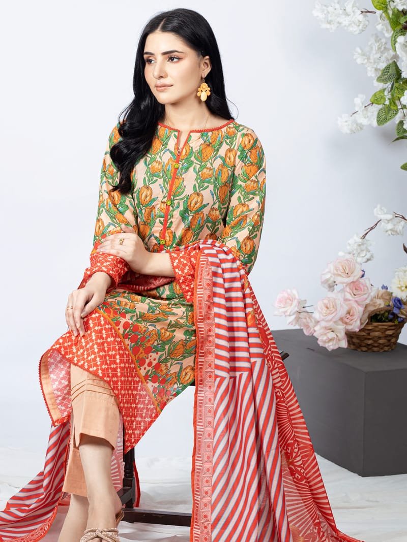 Gul Ahmad Ideas - Flowered Printed Lawn Suit