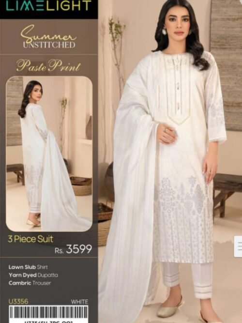 White Lawn Slub  paste print Suit