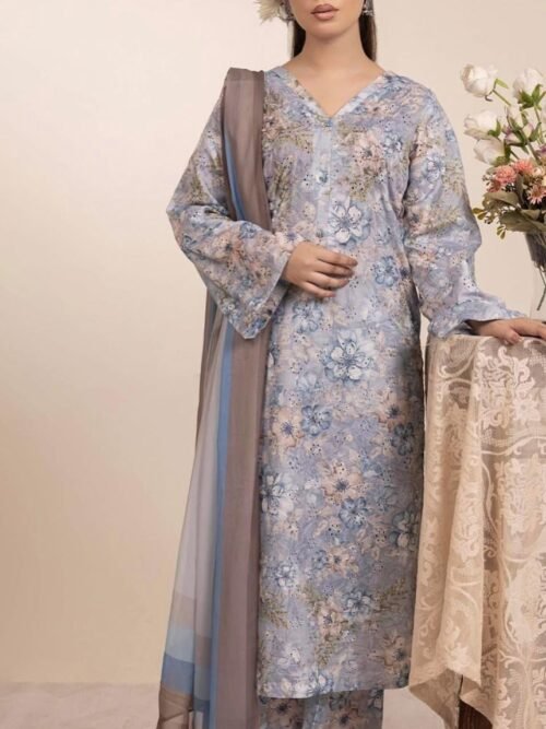Digitally Printed Chikankari Voil Lawn suit (blue)