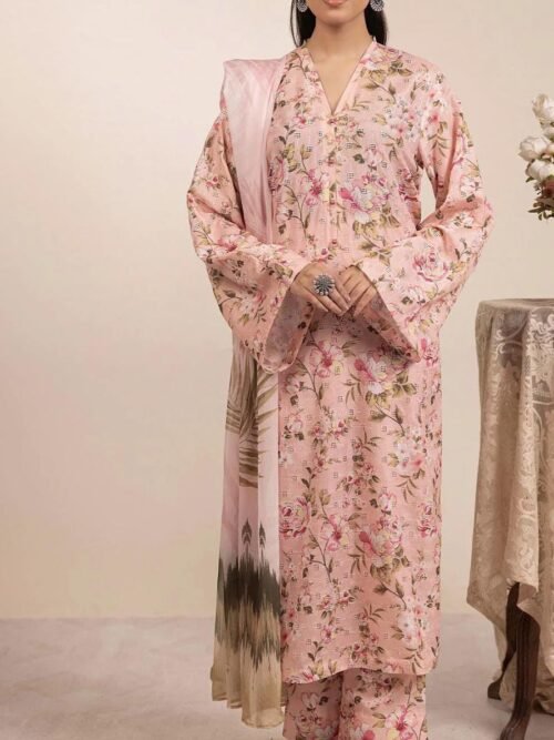 Digitally Printed Chikankari Voil Lawn suit (Pink)