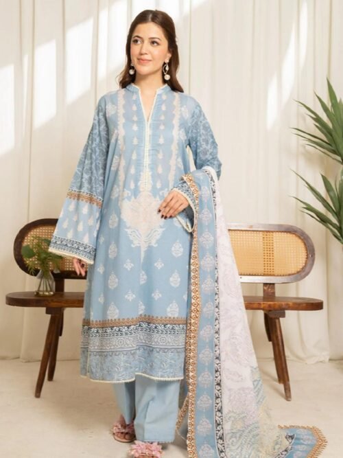 Coco - 3-PC Printed lawn suit (Blue)