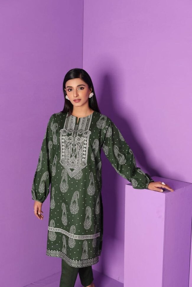 Green printed embroidered 2 PC Suit - Image 3