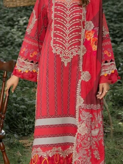 Embroidery Printed Lawn Suit (Red)