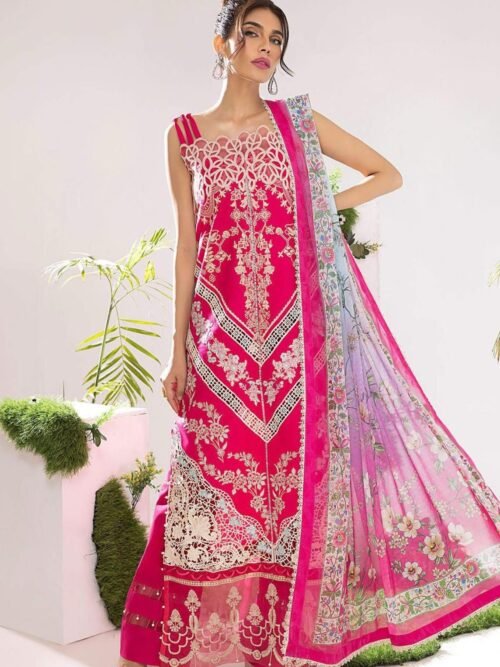 Asifa And Nabeel Eastern Embroidered Lawn Suit (Pink)