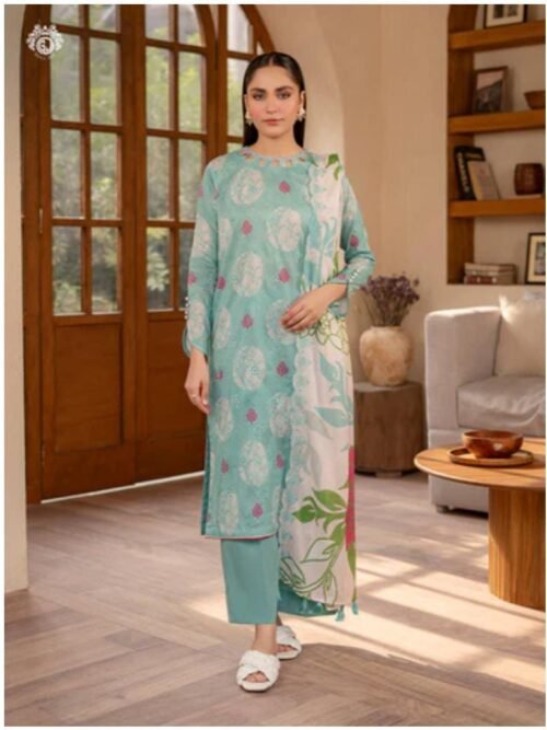 Sky Blue Digital Printed Lawn 3 PC Suit