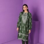Green printed embroidered 2 PC Suit