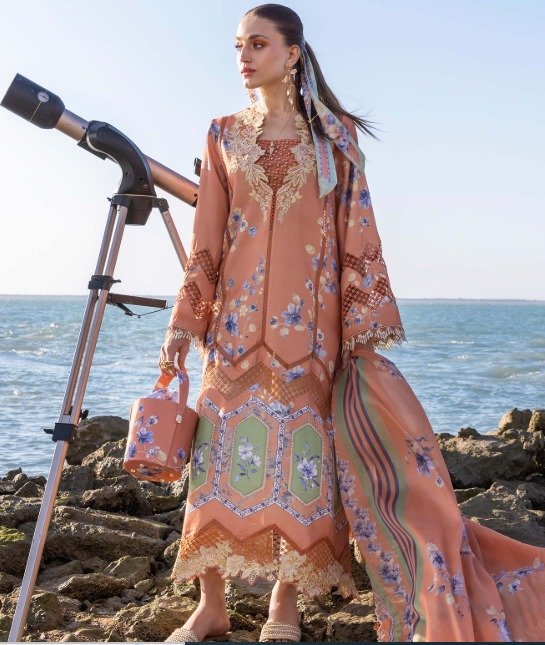 Crimson Embroidered Printed Lawn Suit (Sunset)