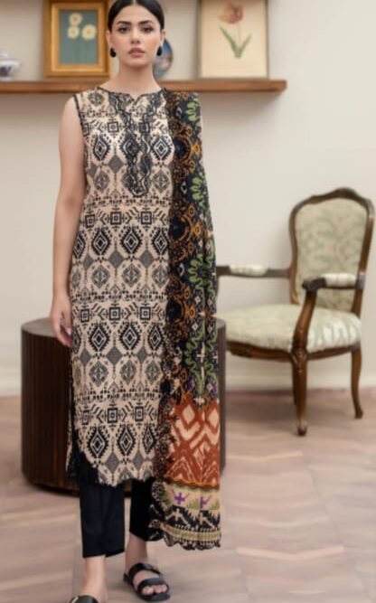 3-pc Embroided lawn suit