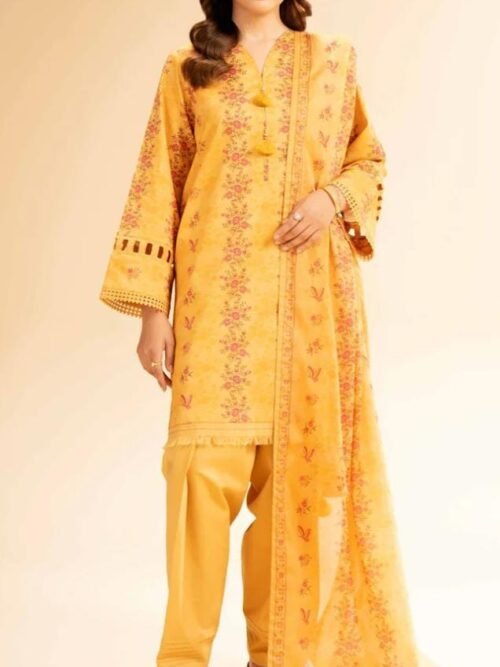 2-PC Printed lawn suit (Yellow)