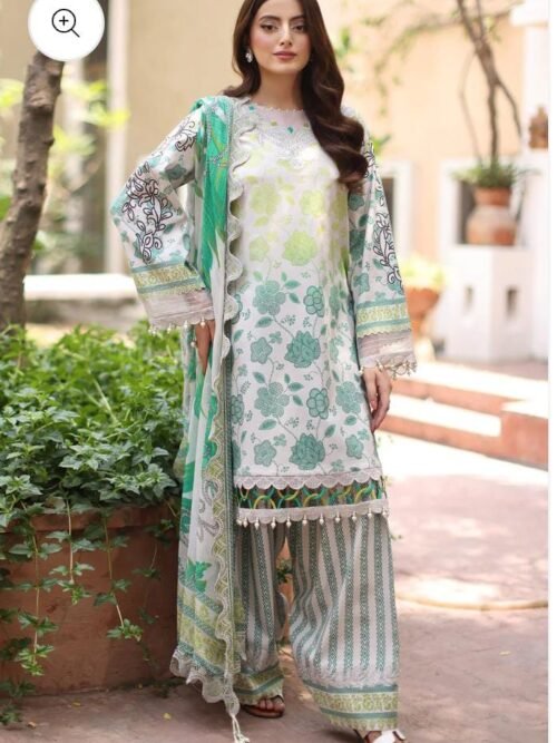 3-PC Embroidery lawn suit (Green)