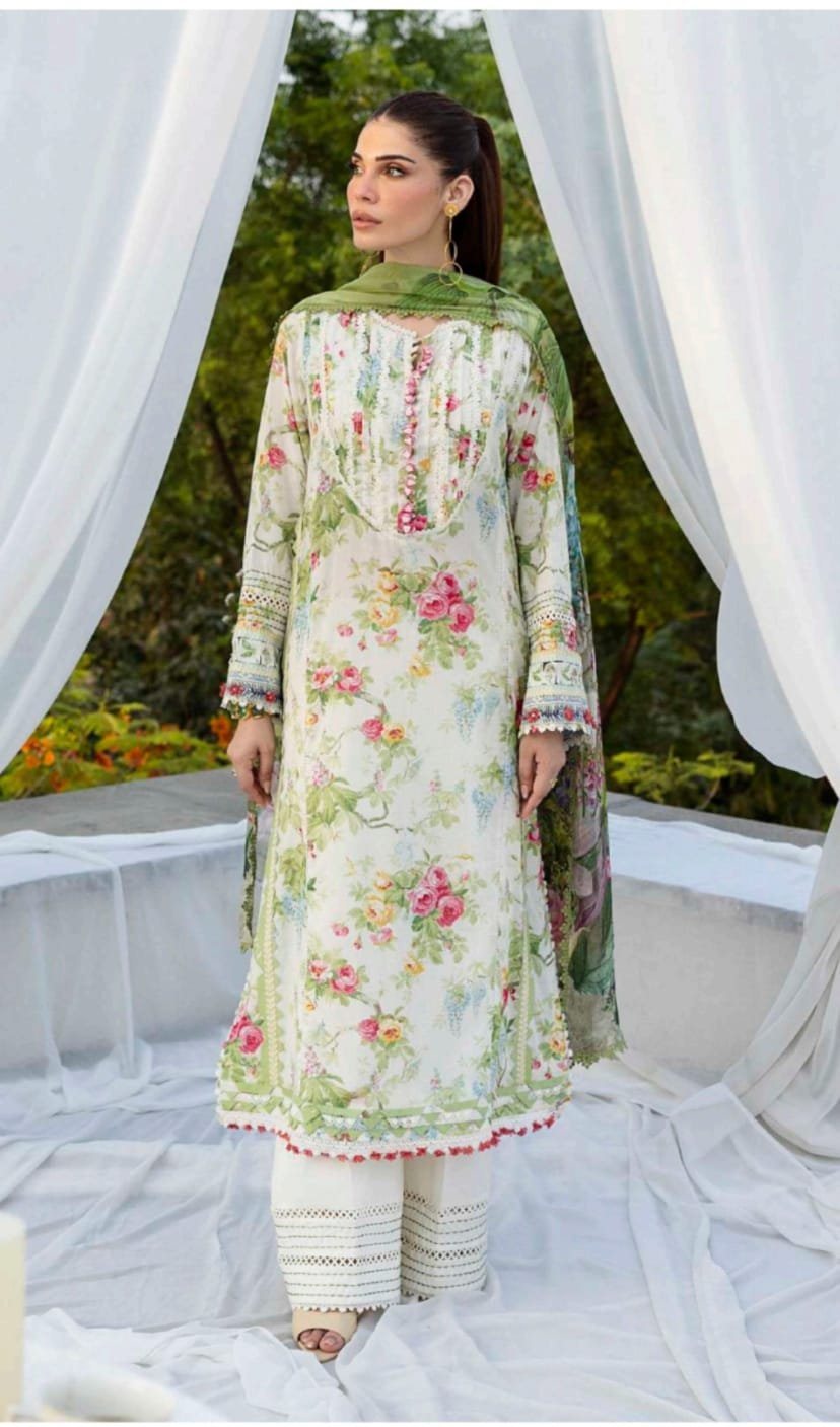 Elaf Premium - 3 Piece Printed Unstitched Suit (White)