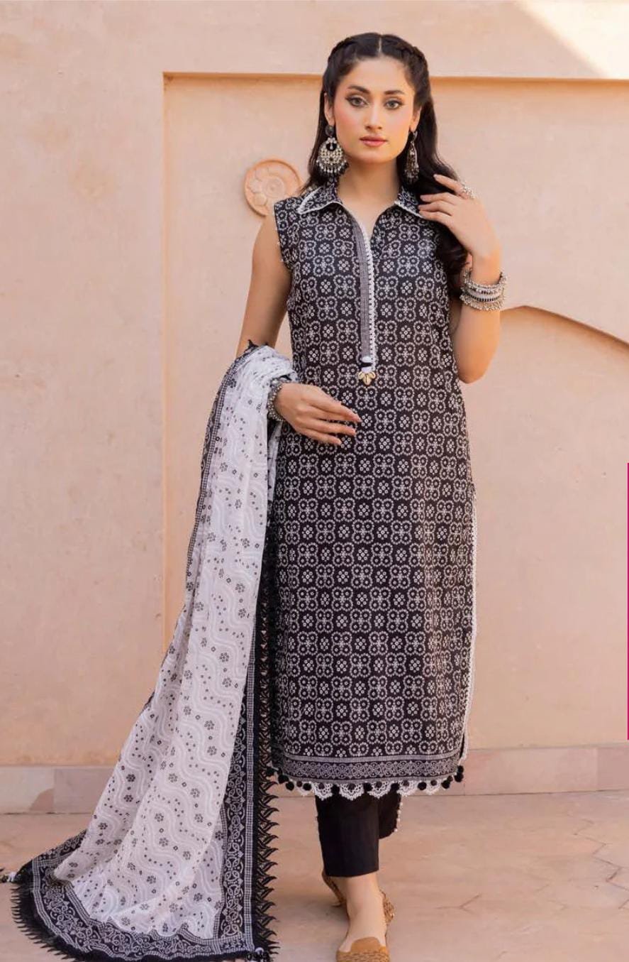 Gul Ahmad Ideas - 3-PC Printed lawn suit (Black)