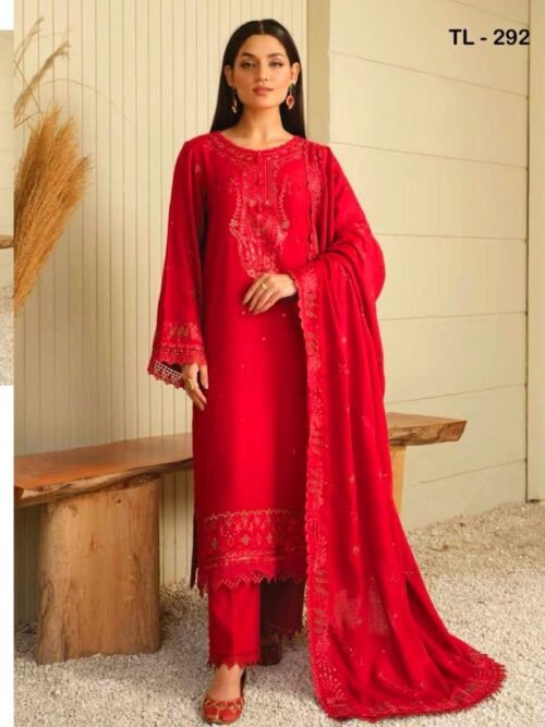 Red Embroidered Leather 3 PC Suit