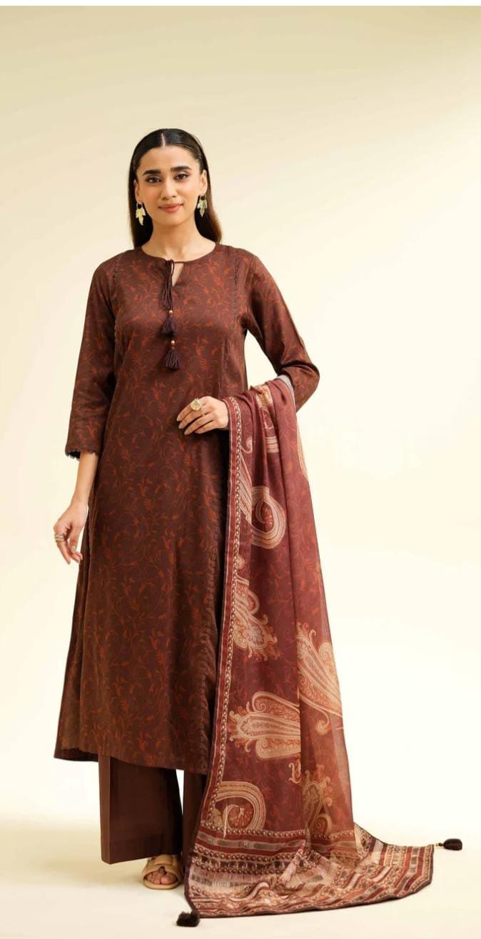 Nishat - 3-PC Printed super fine lawn suit (brown)