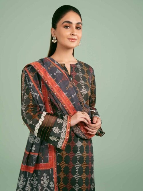 Nishat - Charcoal Grey Printed Super Fine Lawn Suit