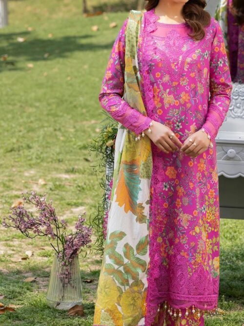 Embroidery printed Lawn suit (Pink)