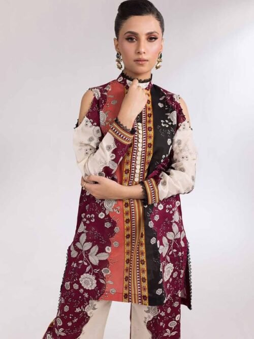 Red 2 Piece Unstitched Printed Cambric Suit