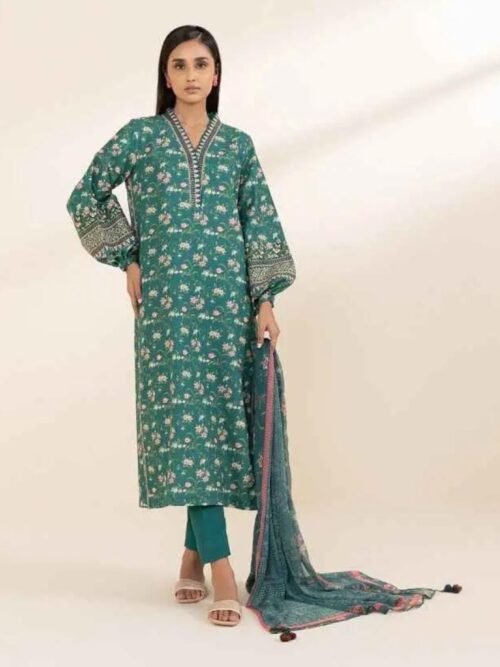 Sapphire - Sea green floral digital printed winter unstitched khaddar 3 pc suit