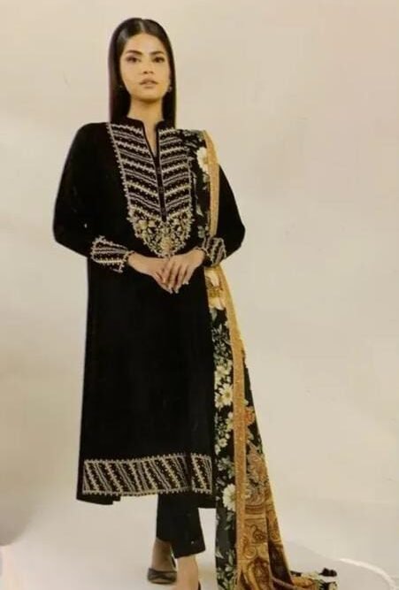 Sapphire - Unstitched 3-Piece SUIT(Black)